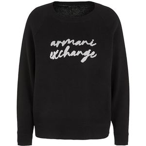 Armani Exchange Wolmix trui aan de voorkant met gebreid logo damestrui, zwart.