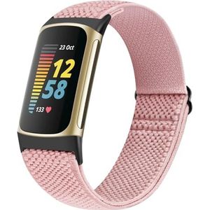 Runostrich Elastische nylon armband, compatibel met Fitbit Charge 5, voor dames en heren, rekbare sportarmband, accessoire voor Fitbit Charge 5, Geen edelsteen