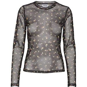 Noisy may Nmjudith L/S Mesh Top Bg Noos T-shirt met lange mouwen voor dames, zwart/bloem