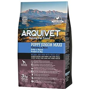 ARQUIVET Puppy Junior Maxi Kip en Rijst, 3 kg, natuurlijk voer voor puppy's van grote rassen, puppyvoeding tot 15 maanden, helpt bij de groei