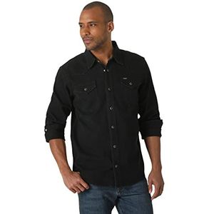 Wrangler Iconic Denim Regular Fit Snap Shirt met lage knoop voor heren, Zwarte denim.