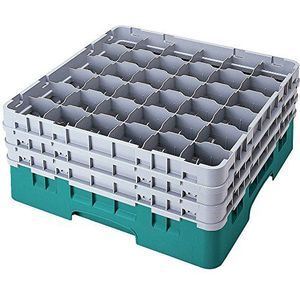 Cambro Camracks 36S958 glazenrek van polypropyleen, voor glazen en glazen met een diameter van 7,3 cm, maat 1/1, 36 vakken, hoogte 25,7 cm, turquoise