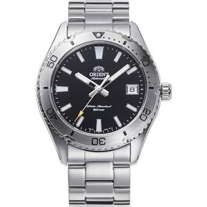 Orient Sports Diver Mako 40 mm RA-AC0Q Automatisch mechanisch horloge met handmatige opwinding staal of leer casual onderwatersport, Grafiet zwart staal, Minimalist