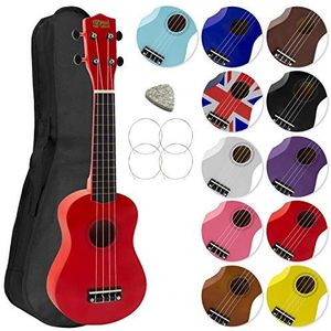 Mad About SU8 Sopraan Ukulele met gratis gigbag, pick en reservesnaren - geweldig voor scholen en beginners, nu met Carbon Black Strings voor verbeterde Tuning - rood