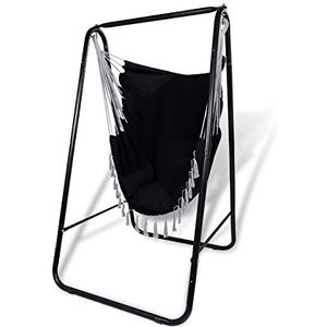CCLIFE Hangstoel voor tuin met voet, ijzeren hangmat stoel, gebruik binnen en buiten, max. 100 kg, 85 x 103 x 153 cm, kleur: zwart