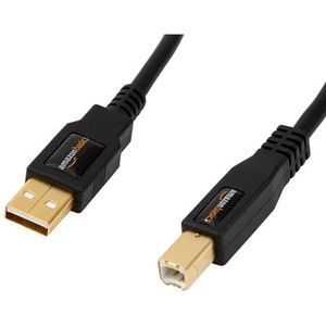 Amazon Basics USB-A naar USB-B 2.0 kabel voor printer of externe harde schijf, vergulde connectoren, 488 cm, zwart