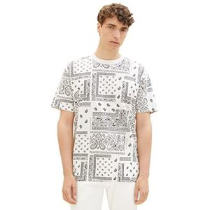 TOM TAILOR Denim T-shirt décontracté pour homme avec imprimé cachemire, 31856 - Imprimé cachemire blanc, XXL