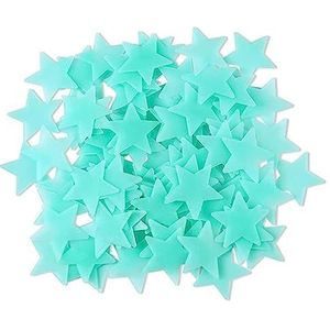 Poejetag Set van 100 3D-muurstickers - Decoratie vol fluorescerende sterren - Voor thuis - Blauw
