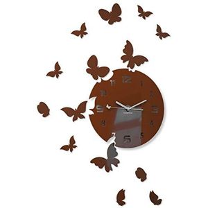 FLEXISTYLE Grote moderne wandklok in de vorm van een vlinder, rond, 30 cm, 15 vlinders, voor woonkamer, slaapkamer, kinderkamer, product gemaakt in de EU (bruin)