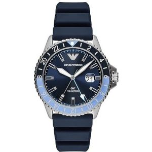 Emporio Armani AR11592 Herenhorloge met dubbele tijdzone, GMT, roestvrij staal, blauw, riem, Blauw, riem