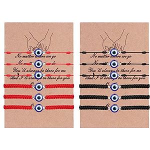 ADRAMATA Set van 12 unisex verstelbare armbanden - Blauw oog bedeltje voor bescherming tegen het boze oog - Vriendschapsarmbandjes voor vrouwen en meisjes - Zwart en rood
