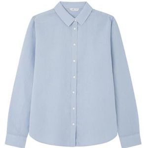SPRINGFIELD Basic katoenen linnen blouse voor dames, MEDIUM_BLUE