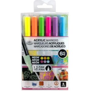 Royal & Langnickel Acrylverfmarker, 1,2 mm, neonkleuren, 6 stuks