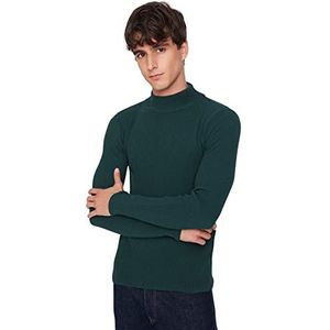 Trendyol Effen slanke trui met opstaande kraag trainingspak voor heren (1 stuk), Emerald Groen