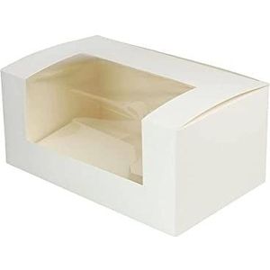 GREENBOX 50 stuks cupcake-dozen van wit karton, hoogwaardige recyclebare cupcake-box met kijkvenster, 18 x 11 x 8 cm, rechthoekig