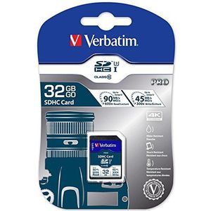 Verbatim Pro U3 SDHC-geheugenkaart 32 GB SD-kaart voor het opnemen van 4K video's in Ultra HD UHS klasse 3 zwart voor camera en pc en andere