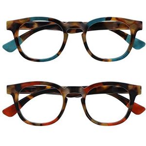 OPULIZE Ava Lunettes de Lecture Pack de 2 Avec Monture Arrondi Flatteur Charnières à Ressort Anti-Rayures Écailles de Marron Touche de Turquoise Rouge Hommes Femmes RR62-QZ +2.50