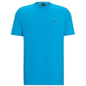 BOSS Heren T-shirt regular fit van stretchkatoen met contrasterende logo, Turkoois