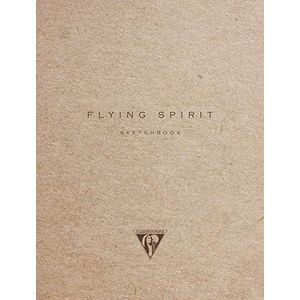 Clairefontaine Flying Spirit 930022C notitieboek, genaaid, 60 vellen schetspapier, ivoorkleuren, 16 x 21 cm, 90 g, omslag van bruin kraftpapier, kunstdruk op de achterkant willekeurig