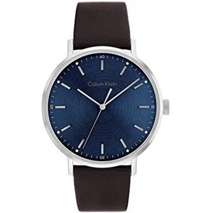 Calvin Klein Heren analoog kwarts horloge met lederen band 25200052, riem, Blauw, riem