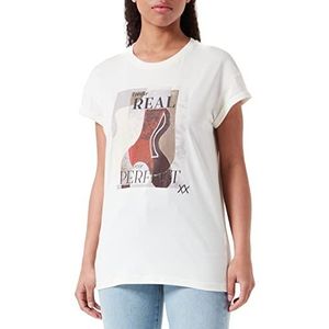 Mexx Dames Oversized T-shirt met korte mouwen en Artwork Wit, XL, Wit