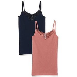 ONLY Onlkira Lace Singlet Noos Top Dames (2 stuks), Blauw (Night Sky Pack: Night Sky/Withered Rose)