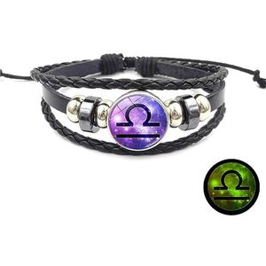 KeraLi Douze constellation bracelet en cuir punk pour homme et femme, Cuir, Blanc - Diamant