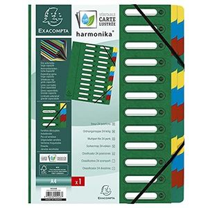 Exacompta - Ref. 55243E - 1 HARMONIKA sorteermap - met elastieken en uitgesneden vensters - glanzende kartonnen omslag - uitklapbare rug - 24 vakken - voor A4 - afm. 24,5 x 32 cm - kleur groen