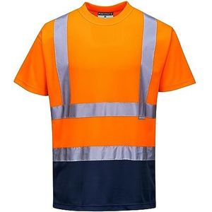 Portwest S378 Heren T-shirt Hoge Zichtbaarheid Tweekleurig Reflecterende Werkkleding Veiligheid Oranje/Marineblauw, M