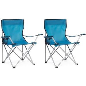 Mondeer Set van 2 opvouwbare campingstoelen met armleuningen en bekerhouder en draagtas voor buiten, camping, strand, terras, blauw, Oxford-stof, 82 x 50 x 80 cm
