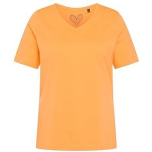 Ulla Popken T-shirt met korte mouwen en V-hals, voor dames, Cantaloupe Oranje