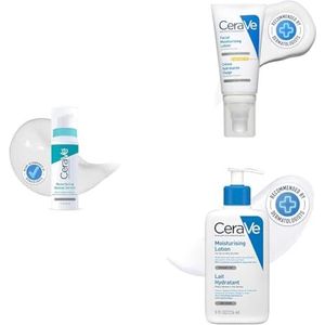 CeraVe: 1 x retinol anti-markeringsserum (30 ml) + 1 x gezichtscrème SPF50 UVA/UVB-bescherming (52 ml) + 1 x hydraterende lotion voor gezicht en lichaam, droge huid (236 ml)