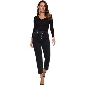 Trendyol Jean coupe droite maman taille haute pour femme, Noir, 38