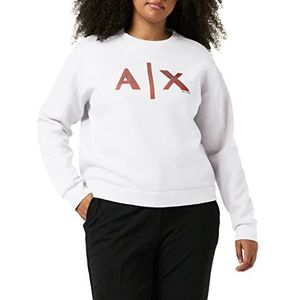 Armani Exchange Maxi-trui voor dames met logo op de voorzijde, Wit.