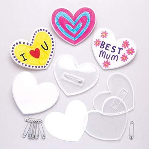 Baker Ross Badge set met hart, 10 stuks, voor kinderen, voor Moederdag of Valentijnsdag, wit