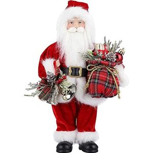 AGM Santa Claus Kerstmanfiguur staand met geschenken en kerstklokken, klassieke kerstboomversiering, thuis, inspannend, 30 cm