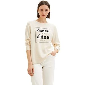 TOM TAILOR Dames sweatshirt met glitterprint 28130 - botercrème, S, 28130 botercrème