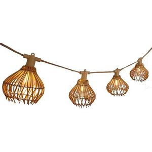 Lichtsnoer voor buiten, aansluitbaar, 10 natuurlijke lampenkappen van rotan, ROTILIA LIGHT HYBRID, warm wit, 7,50 m, zonne-energie en op netstroom