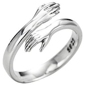 Yunobi Damesring - verstelbare zilveren ring ""Give Me A Hug"" open ring voor meisjes, vrouwen en mannen (zilver 1), platina zilver, Platina zilver, 925