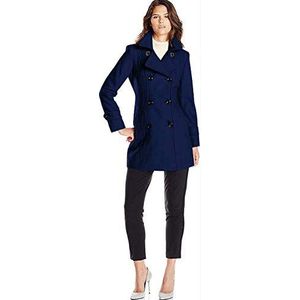 Anne Klein Klassieke dubbele jas Breasted Coat Caban voor dames, blauw - print blauw., S, Blauw - blauwe print