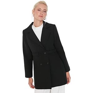 Trendyol Dames Modest Regular dubbele rijen effen geweven stof jas dames jas, zwart, 42, zwart.