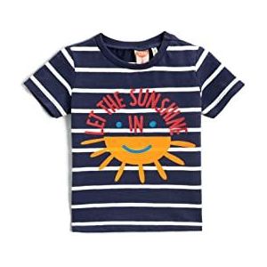 Koton Slogan Gedrukt T-shirt gestreepte ronde hals katoen baby jongens, marineblauw gestreept (01 m)