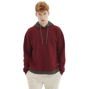 Trendyol Geruit standaard sweatshirt met capuchon voor heren, bordeaux, S, Bordeaux