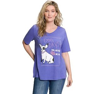 Ulla Popken T-shirt, hond, klassiek, V-hals, halve mouw dames, lavendelblauw