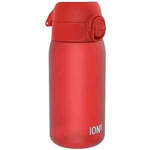 ION8 Drinkfles voor kinderen, 350 ml, lekvrij, gemakkelijk te openen, veilige vergrendeling, vaatwasmachinebestendig, BPA-vrij, draaggreep, gemakkelijk te reinigen, koolstofneutraal, rood