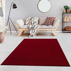 Fashion4Home Woonkamer tapijt effen tapijt voor kinderkamer, slaapkamer, kantoor, hal en keuken, laagpolig rood. Afmetingen: 140 x 200 cm