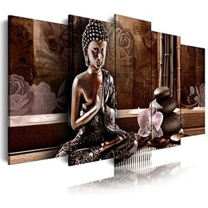 DekoArte 424 - Moderne canvas print van gescande kunstfoto's | Decoratief canvas voor je woonkamer of slaapkamer | Zen Feng Shui Boeddha stijl mediteren bronzen tinten | 5 stuks 150 x 80 cm