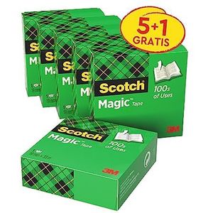 Scotch Magic Onzichtbare tape, 6 rollen - 19 mm x 33 m - plakband voor algemeen gebruik voor reparatie, etiket en sluiting van documenten