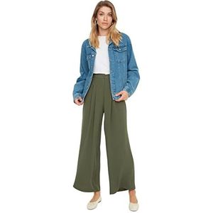 TRENDYOL Femme Modest Pantalon taille haute Coupe droite, kaki, 38