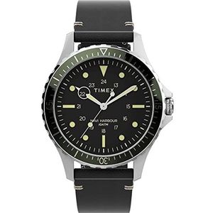 Timex Analoog herenhorloge met een leren armband Navi XL, zilver., TW2V45300
